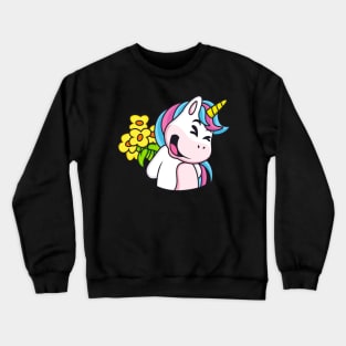 Cute Unicorn With Flowers Bouquet Unicorns Kids Crewneck Sweatshirt